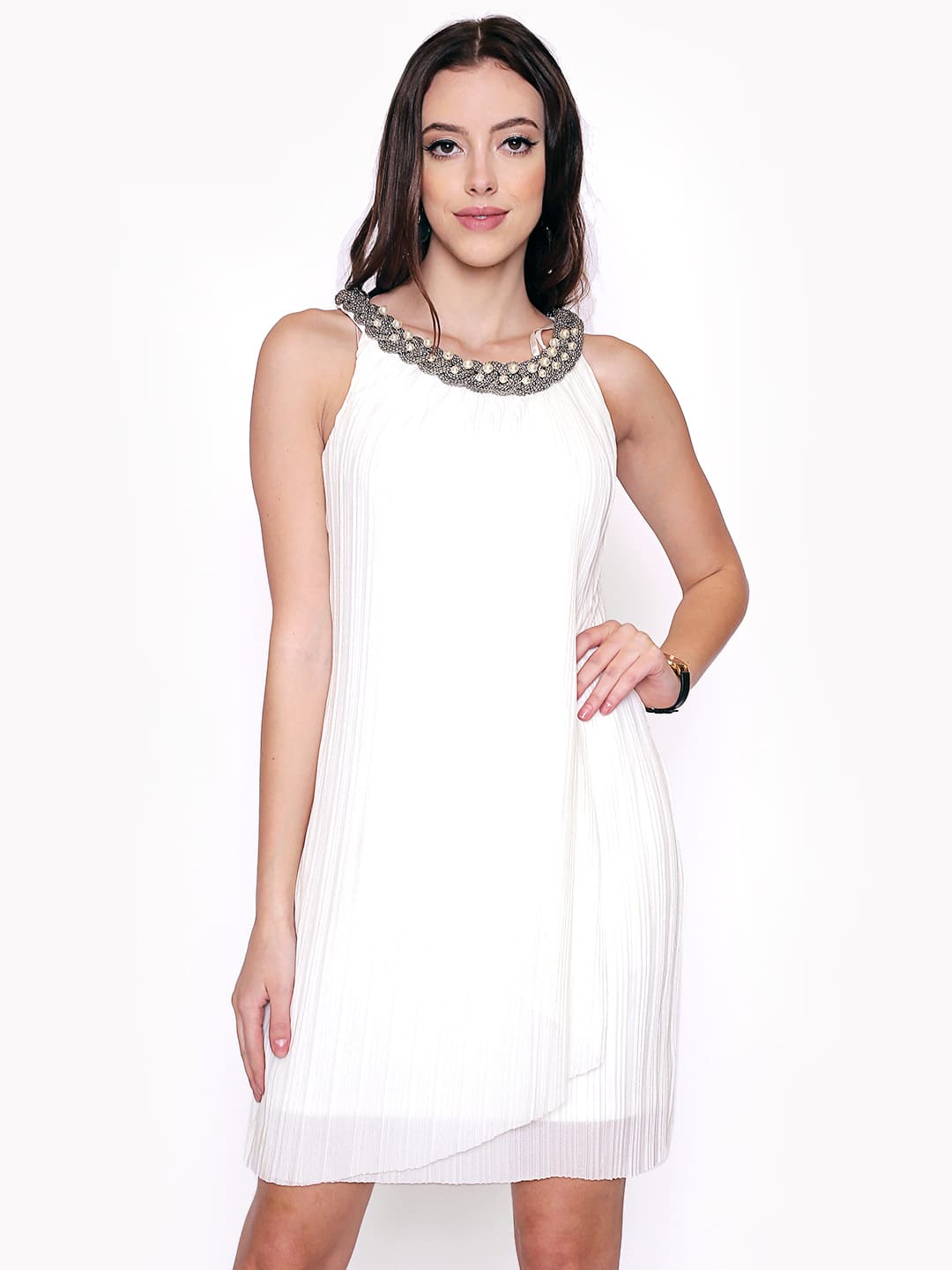 Embellished neck store chiffon dress