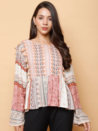 Peasant Patchwork Peplum Top