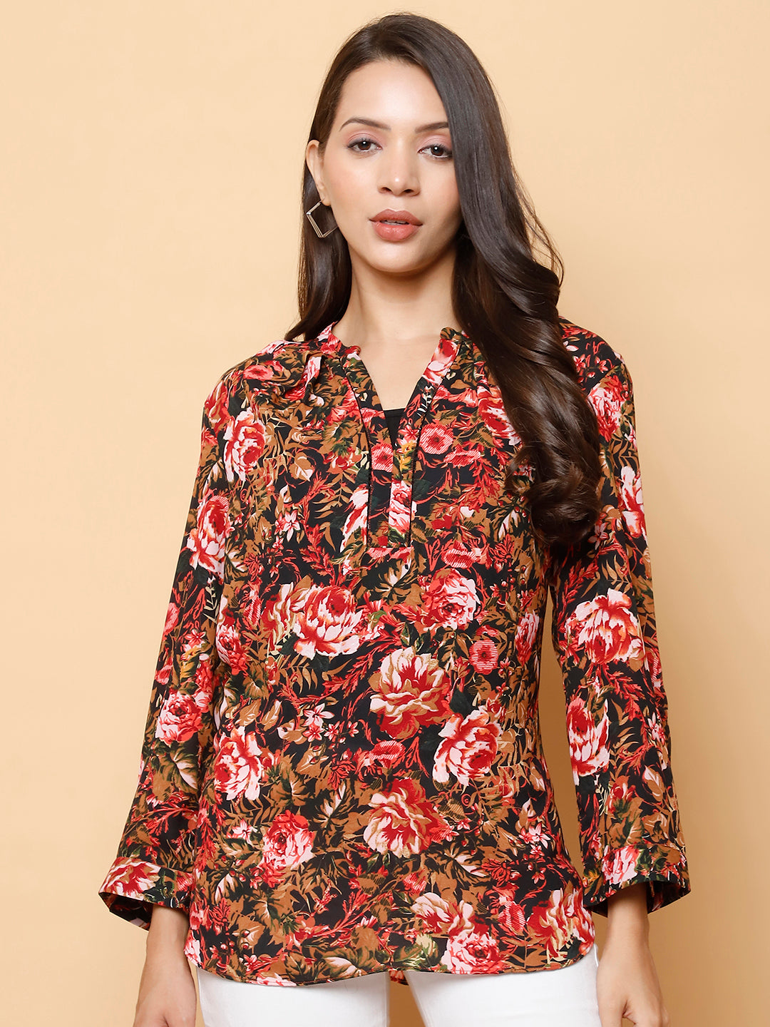 Floral Printed Mandarin Collar Top