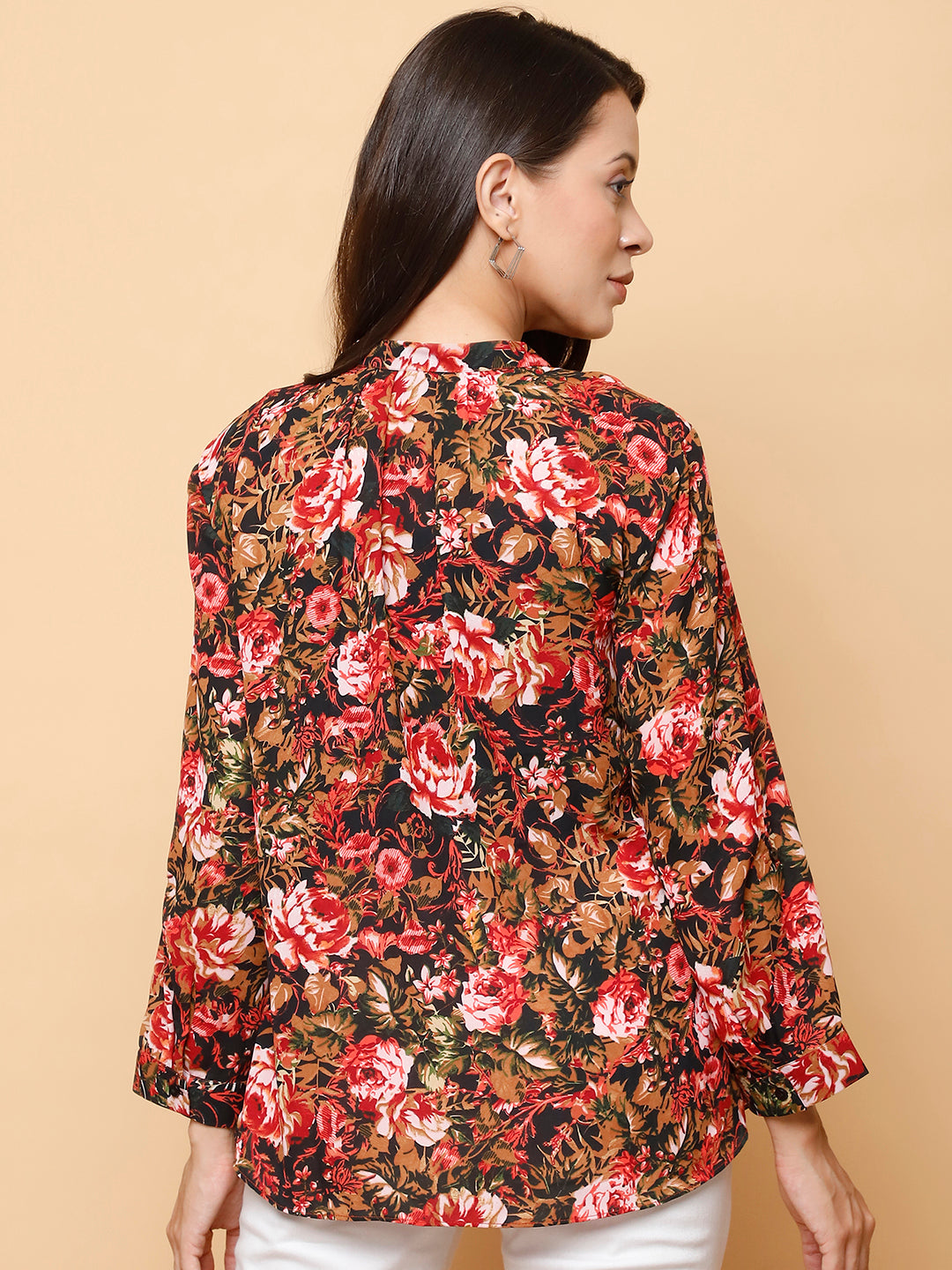 Floral Printed Mandarin Collar Top