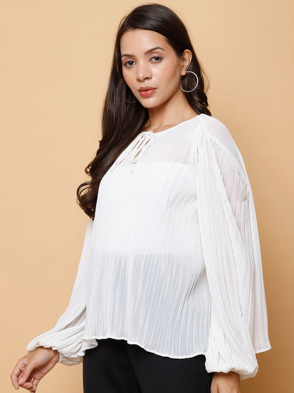 Tie-Up Neck Puff Sleeves regular Top