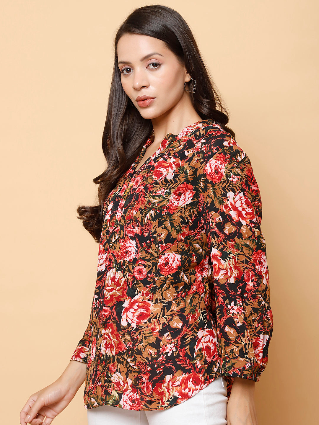 Floral Printed Mandarin Collar Top