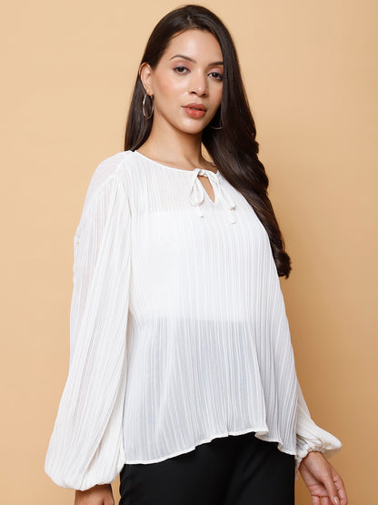 Tie-Up Neck Puff Sleeves regular Top