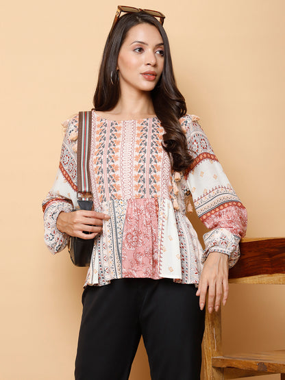 Peasant Patchwork Peplum Top