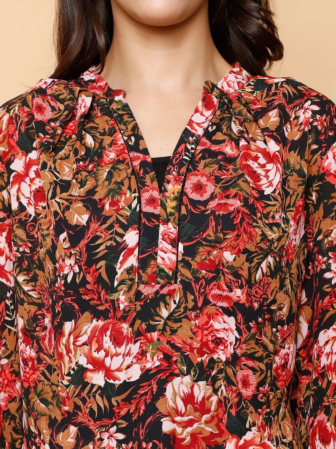 Floral Printed Mandarin Collar Top