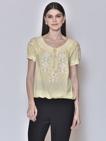 Round Neck Embroidered Top