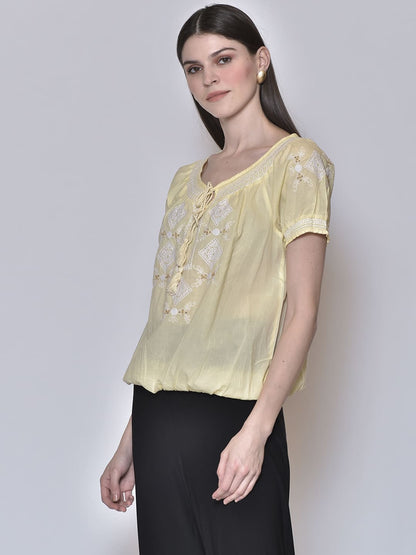 Round Neck Embroidered Top