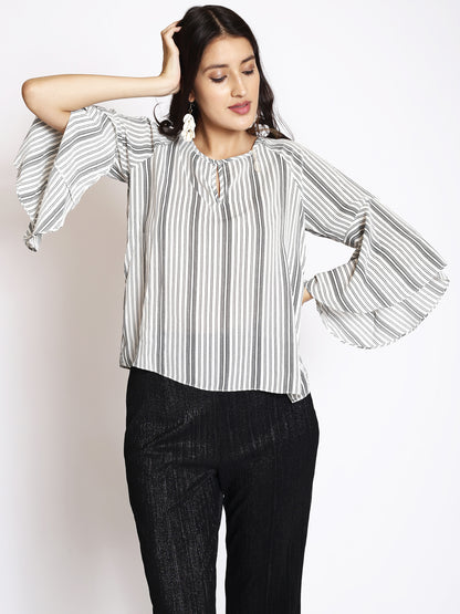 Women's Bell Sleeve Stripped Blouse