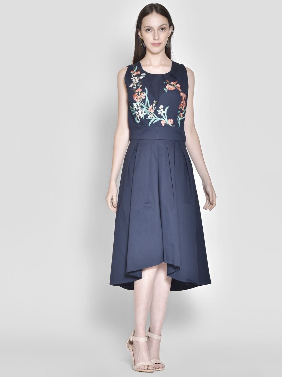 Embroidered Fit & Flared Midi Dress