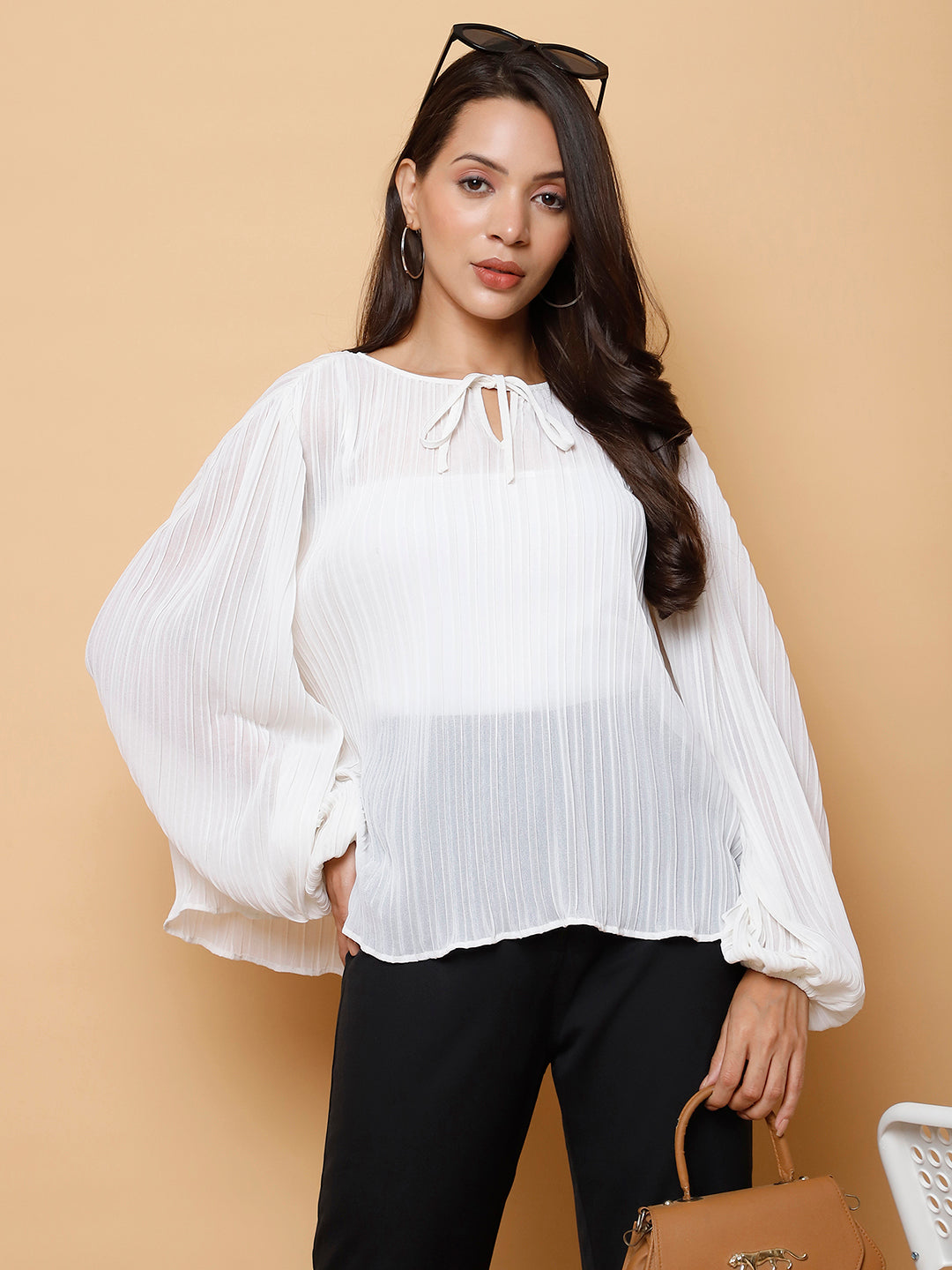 Tie-Up Neck Puff Sleeves regular Top