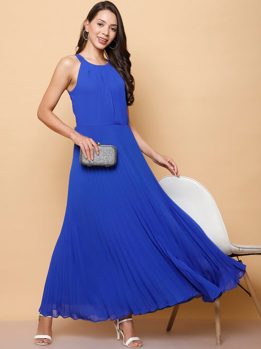 Pleated Halter Neck Maxi Dress